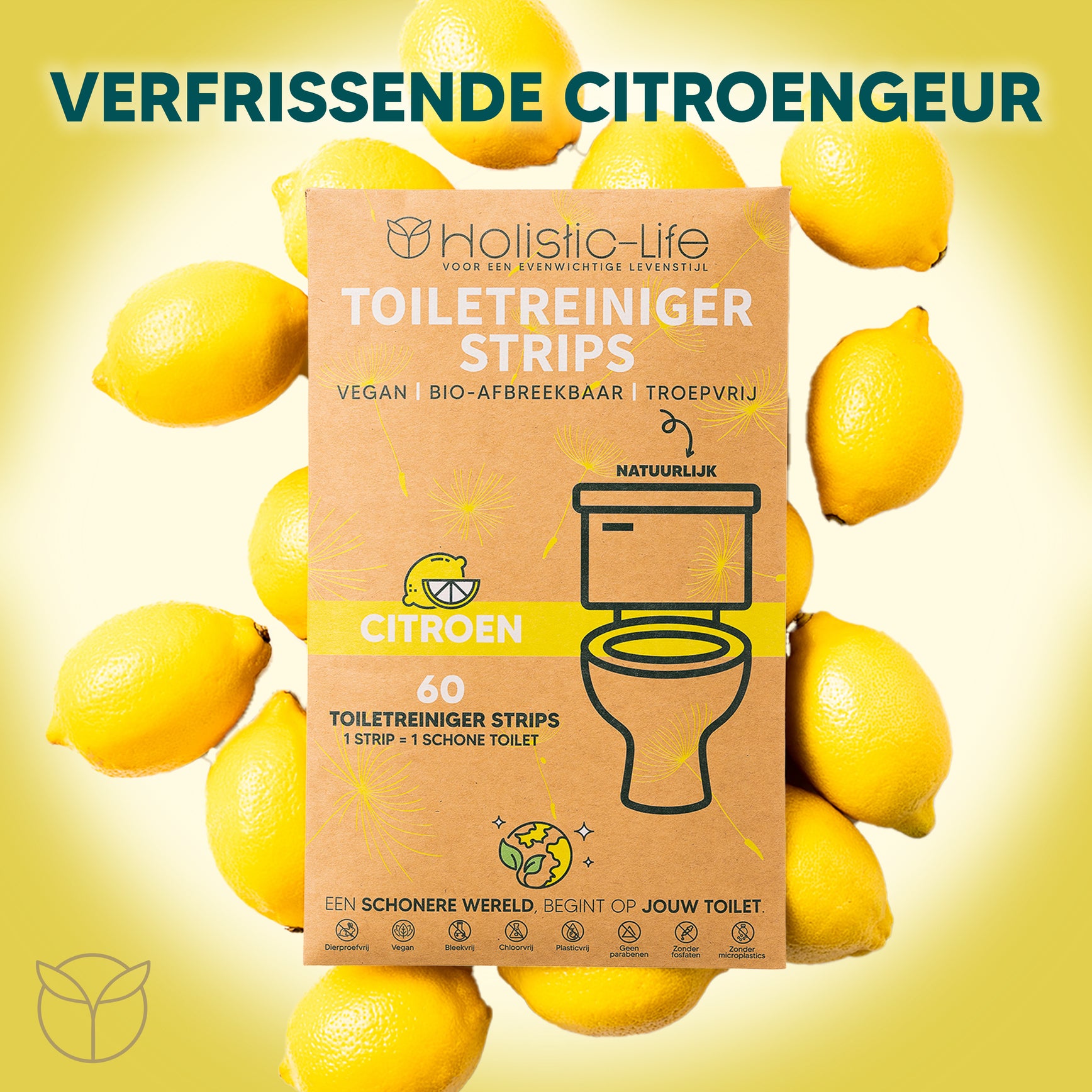 Duurzame toiletreiniger strips, biologisch afbreekbaar en dierproefvrij.