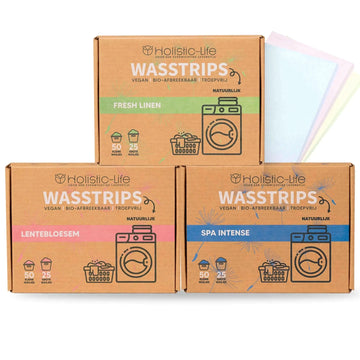 Natuurvriendelijke wasmiddel strips voor ecologisch wassen.