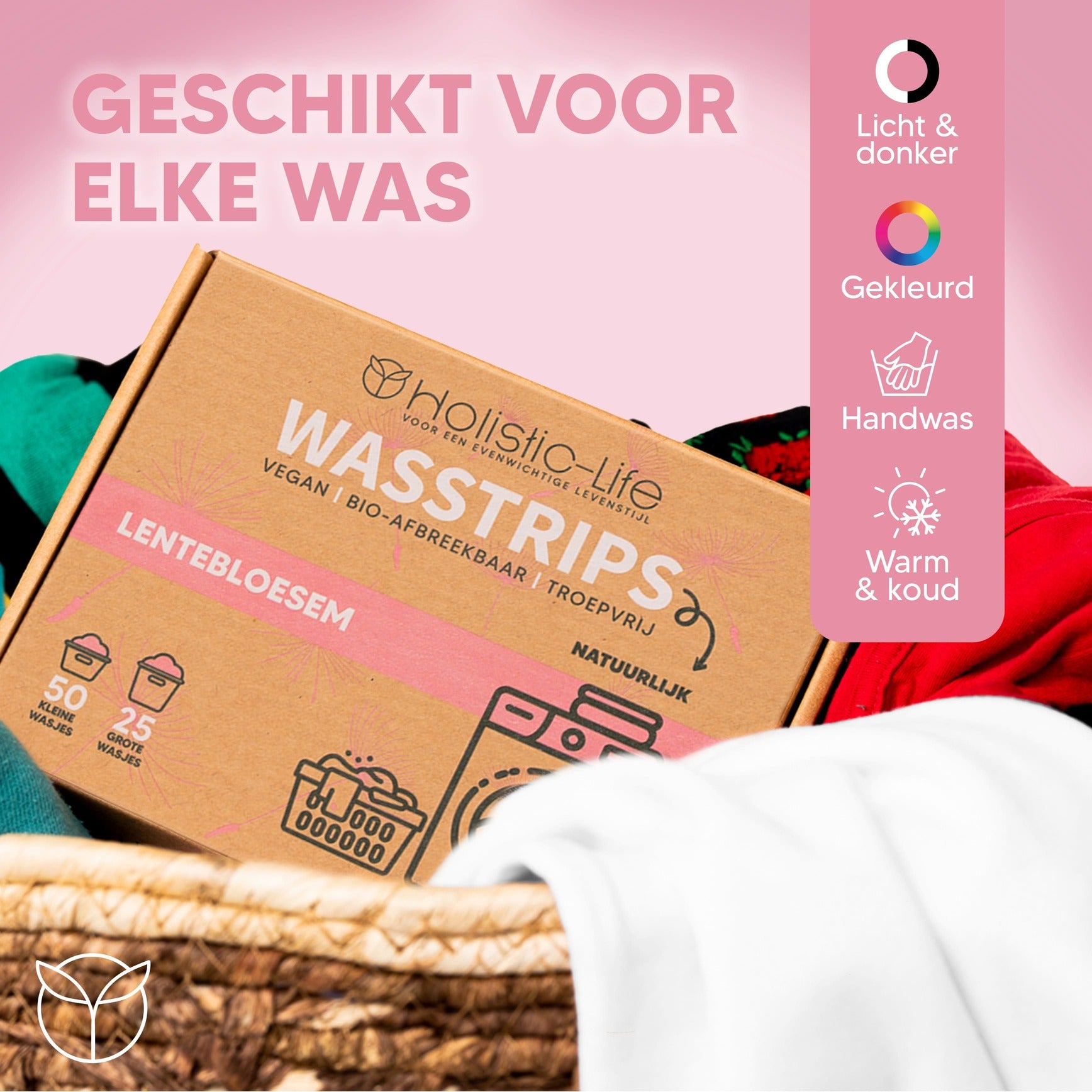 Lentebloesem wasstrips en wasmiddel strips voor een frisse en schone was.